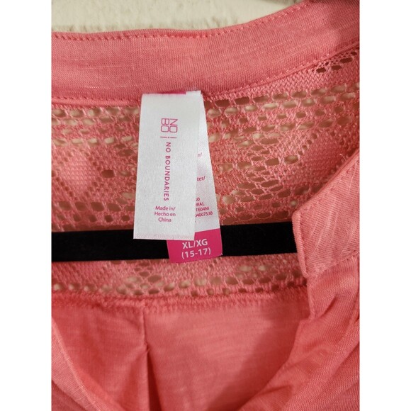 No Boundaries Womens XL Pink Quarter Button Henley Long Roll Tab Sleeve Blouse - Picture 5 of 6